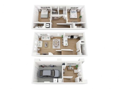 3d floor plan of a 1 bedroom 840 sq ft house